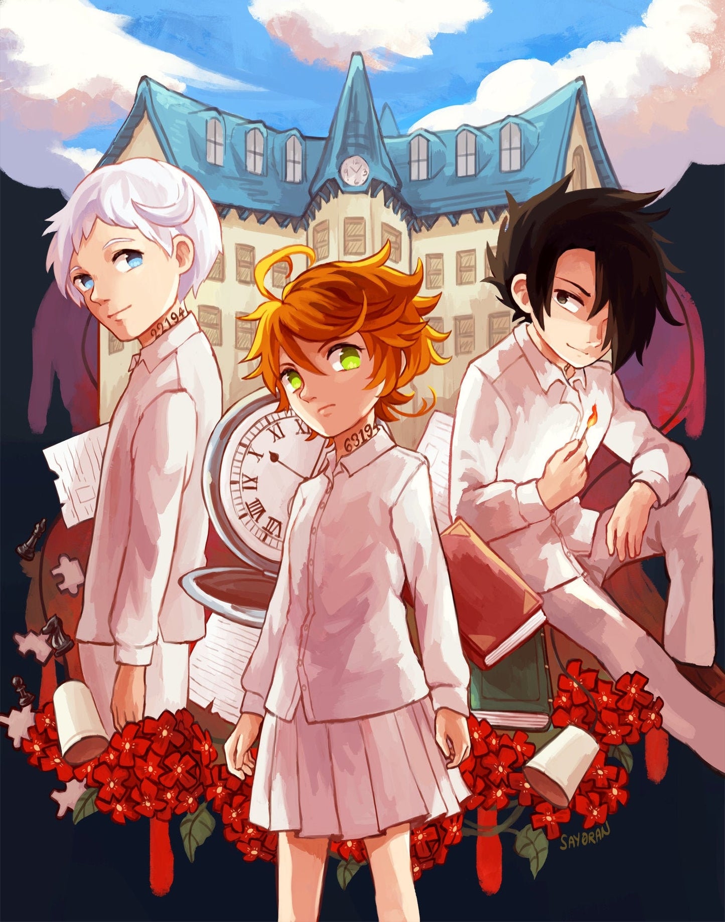 Yakusoku no Neverland - Emma, Ray, and Norman Print 11x14"