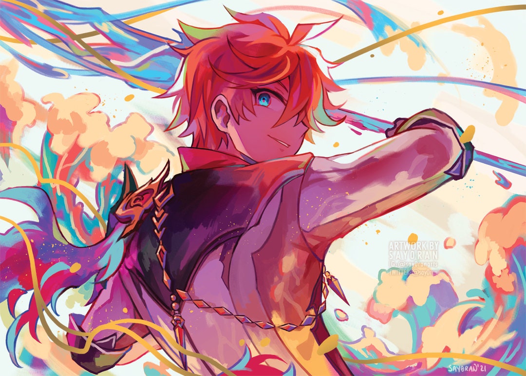 Genshin Impact Lumine & Childe Gold Foil Mini Prints 5x7"