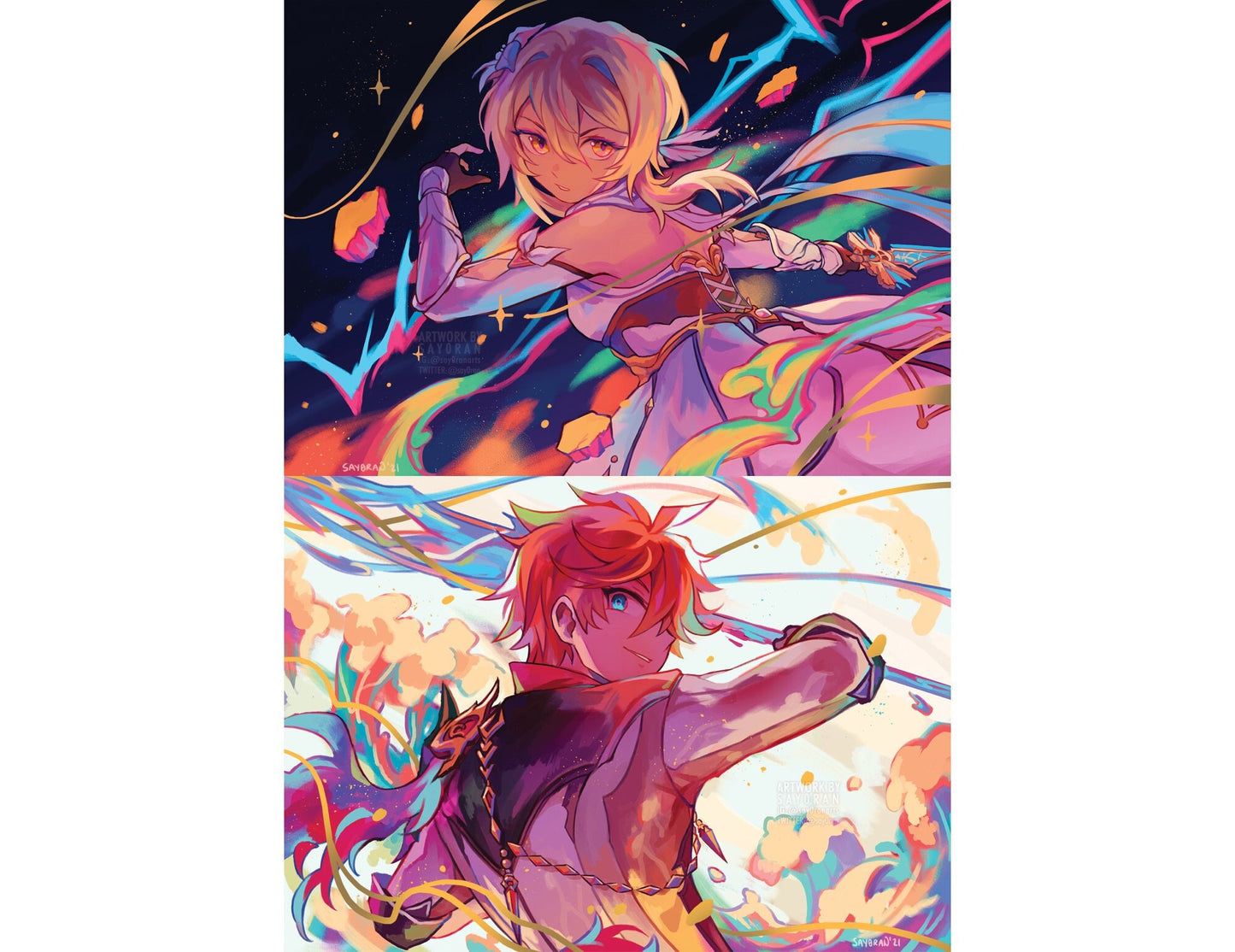 Genshin Impact Lumine & Childe Gold Foil Mini Prints 5x7"