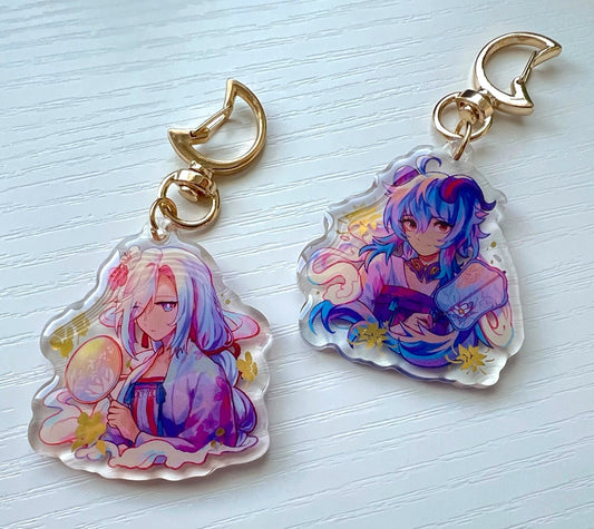 Genshin Impact Hanfu Ganyu & Shenhe 2" Foil Acrylic Charms