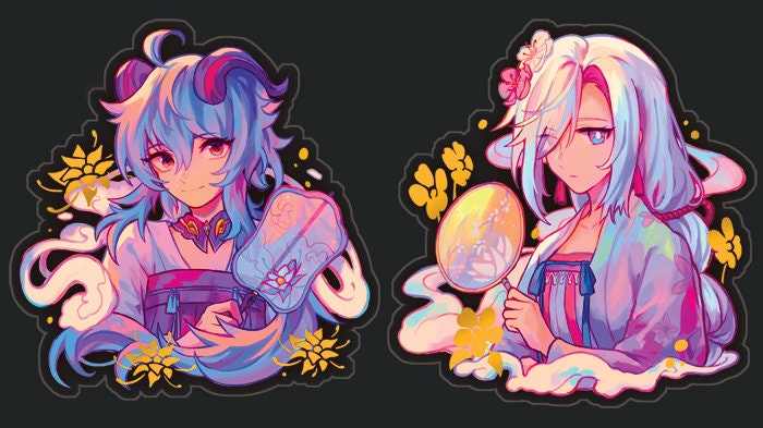 Genshin Impact Hanfu Ganyu & Shenhe 2" Foil Acrylic Charms