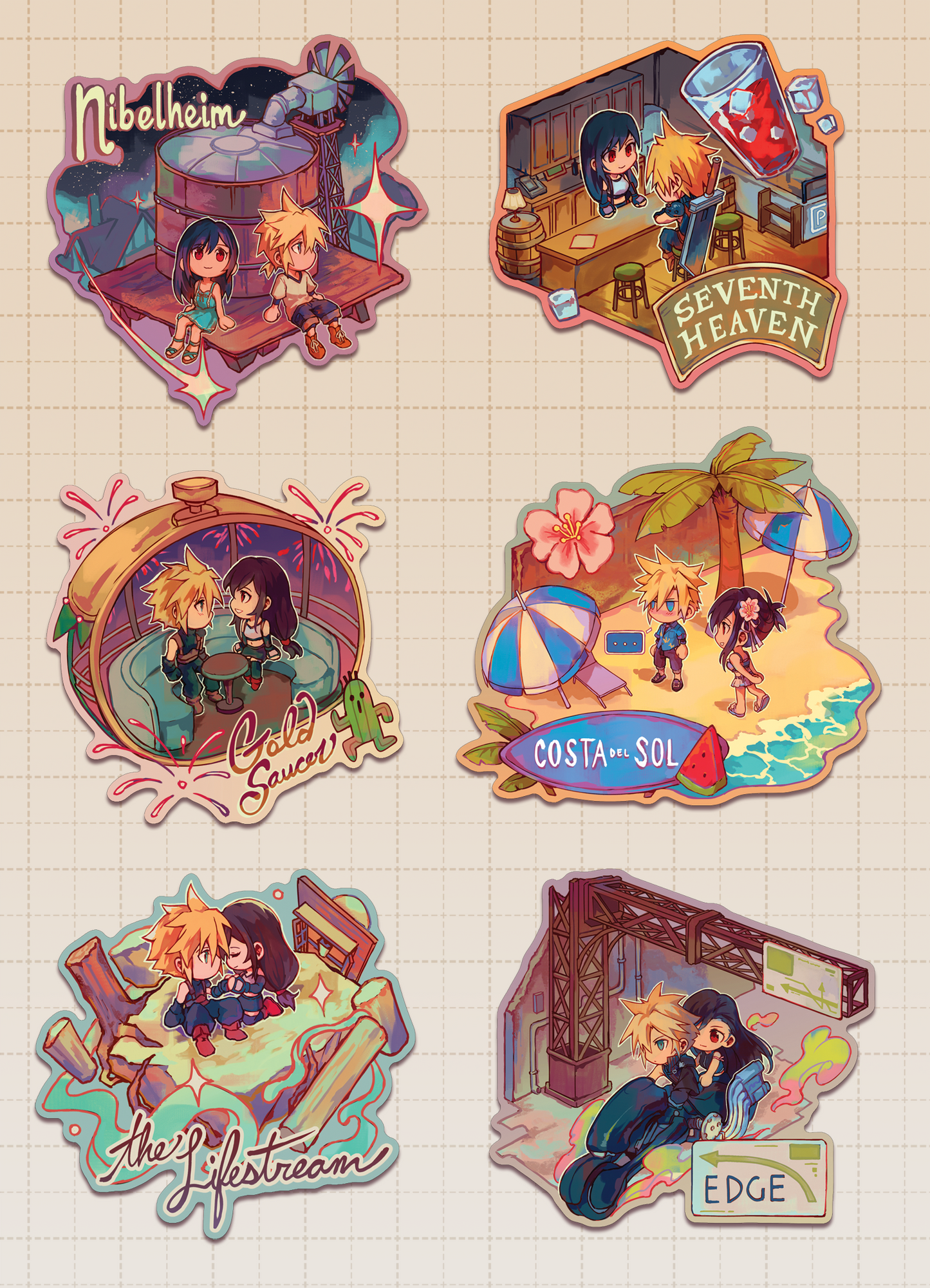 FF7 Isometric Cloud & Tifa Moments Vinyl Stickers