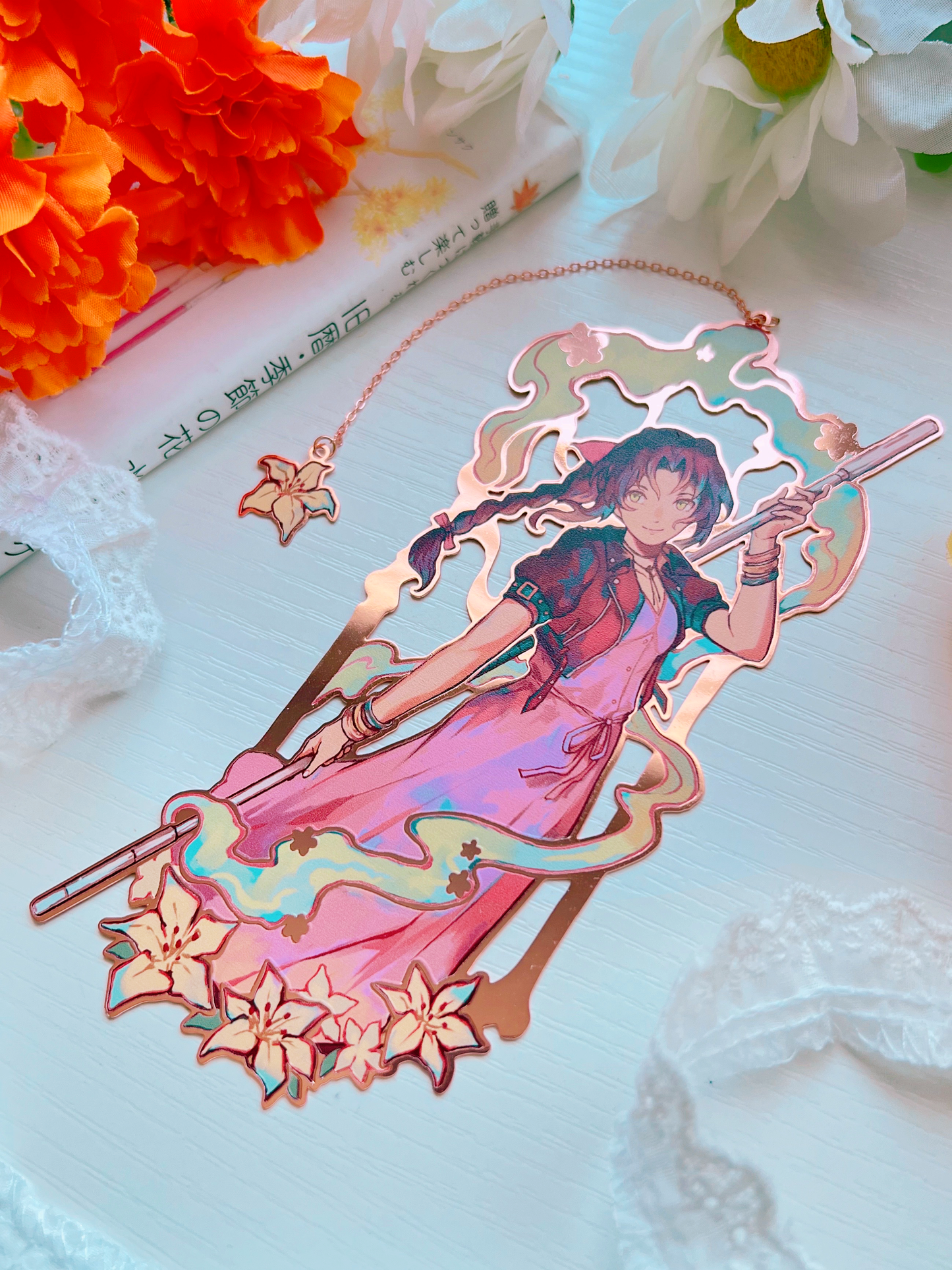 FF7 Aerith Rose Gold Plated Metal Bookmark