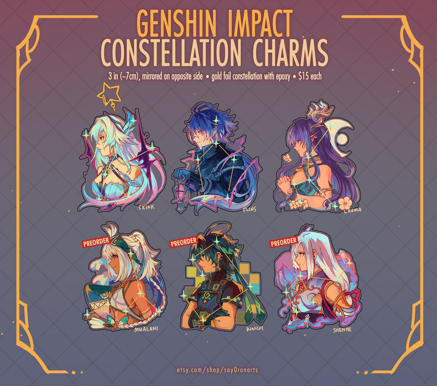 Genshin Impact 3" Gold Foil Constellation Charms (Pt. 2)