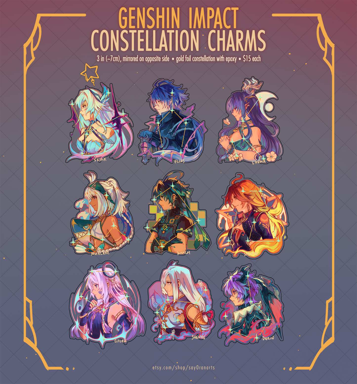 Genshin Impact 3" Gold Foil Constellation Charms (Pt. 2)