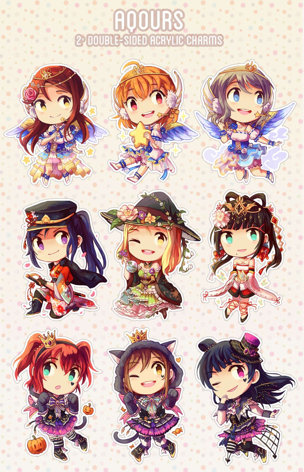 Love Live Aqours 2" Clear Double-sided Acrylic Charms